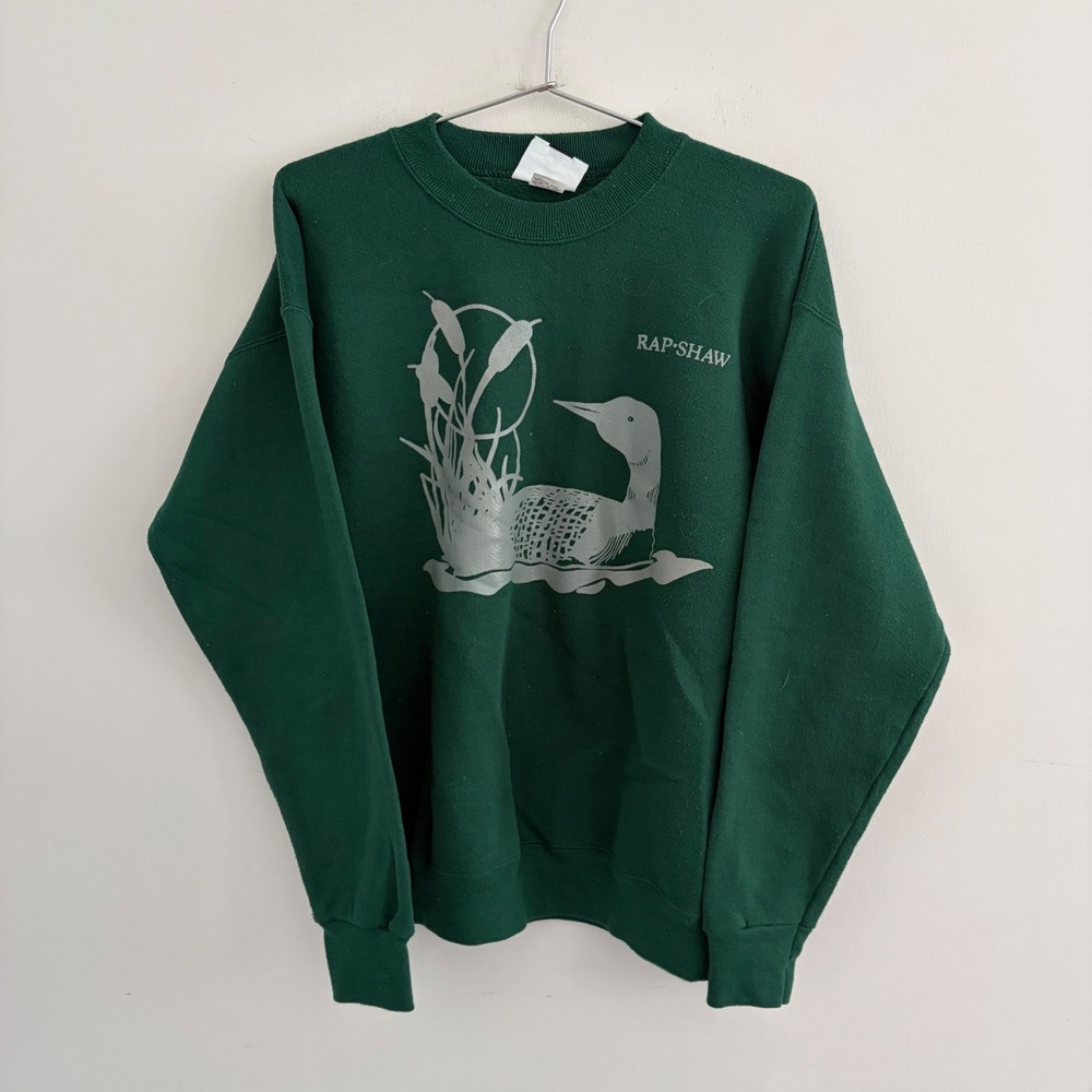 Vintage Lee Rap Shaw Loon Bird Sweatshirt Green Large USA